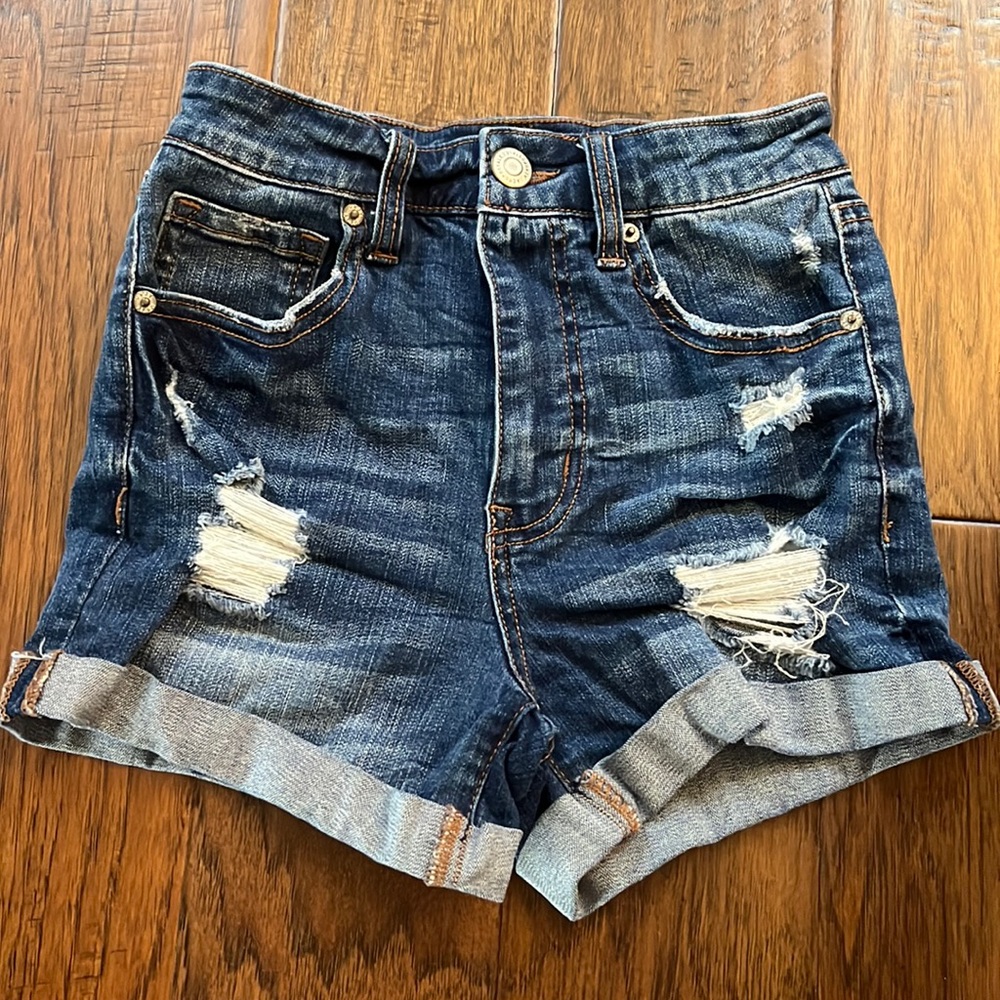 Aero super high rise jean shorts, size 0
